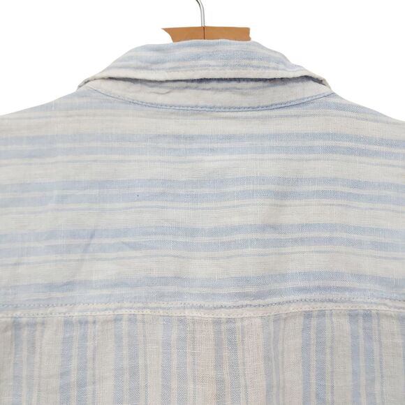 Sigrid Olsen Shirt Womens 1X Blue Stripes 100% Linen Roll Tab Sleeve Nautical - Picture 5 of 11